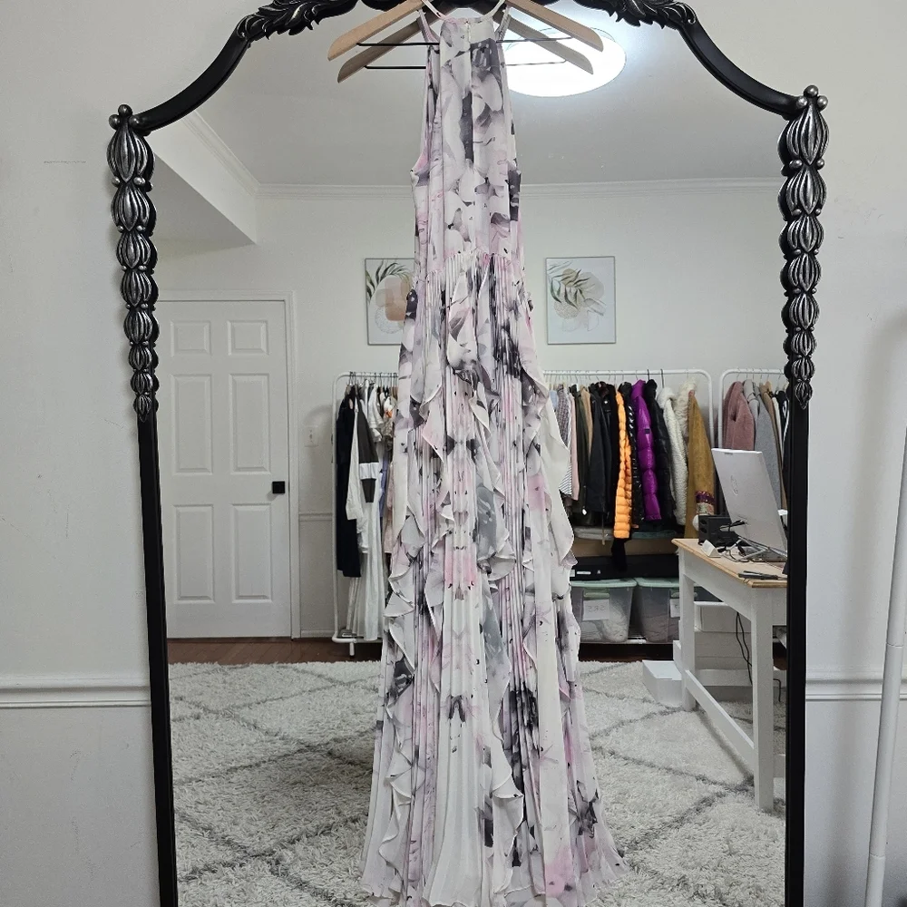 Parker black printed sleevless pleated ruffle maxi dress Size 2 - Picture 8 of 13